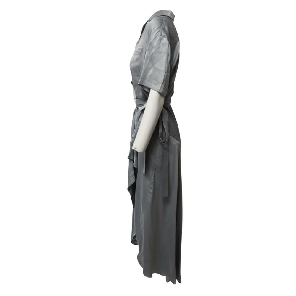 Burberry Midi Wrap Shirt Dress in Pale Blue Silk-Satin - Picture 2 of 6
